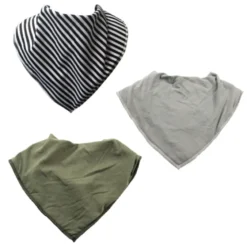 Foulards bavoirs bibbles - kaki/gris/rayures x 3