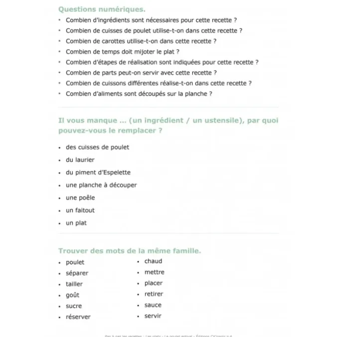 Pas à pas les recettes : les plats