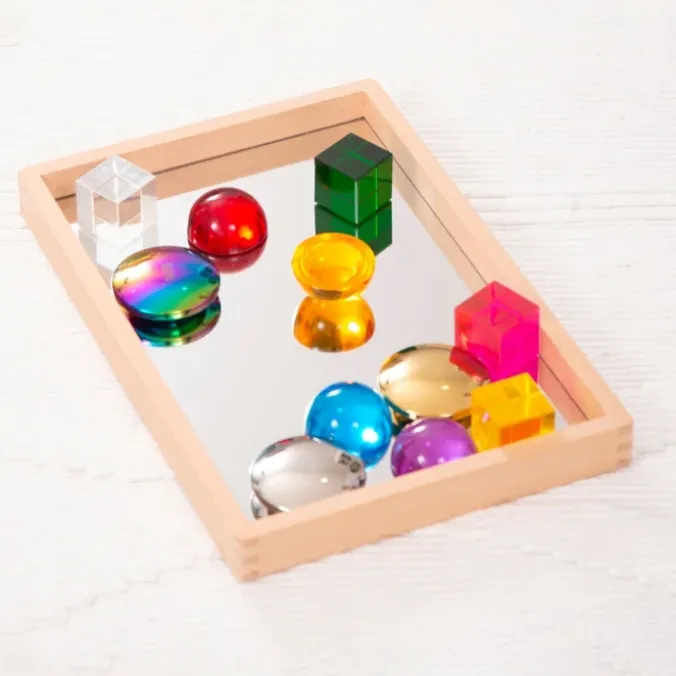 Petit plateau miroir en bois