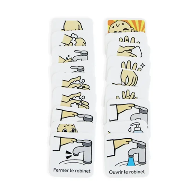 18 pictogrammes - Se laver les mains - Style kawaii